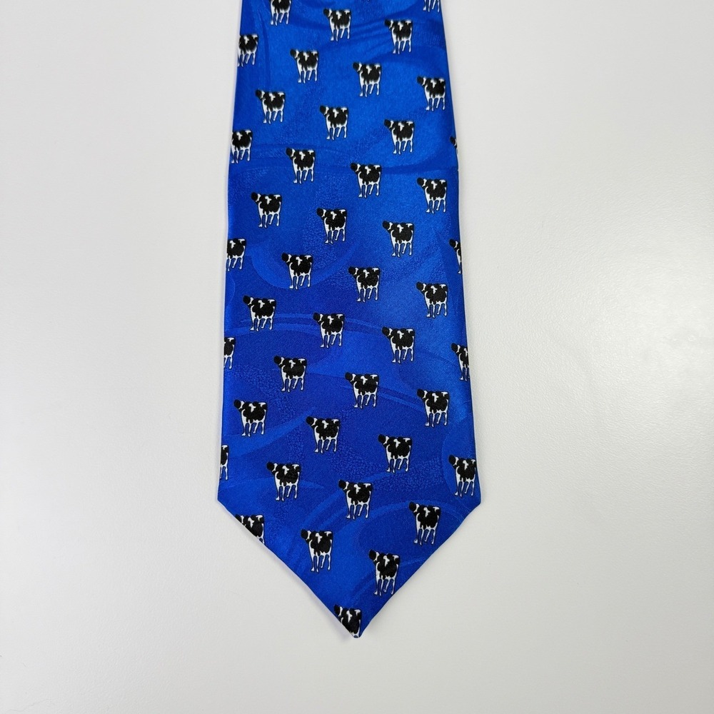 Beau Ties Ltd of Vermont Mens Blue Cow Print Silk Neck Tie Hand Sewn in Vermont‎
